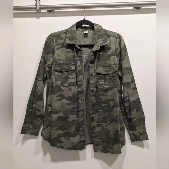 Old Navy Tops - Green Camouflage Button Down Long Sleeve Shirt